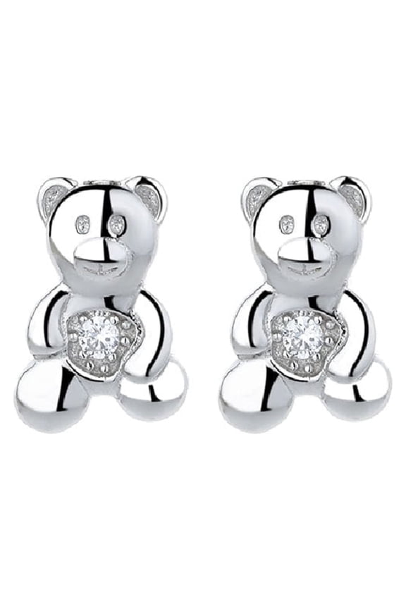 Sterling Silver Bear Earrings with Simulated Diamonds