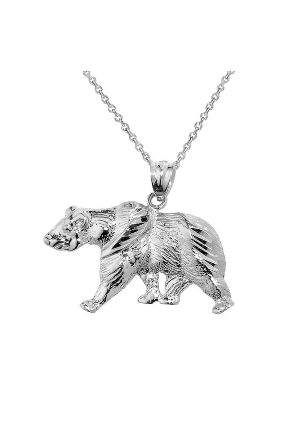 Sterling Silver Bear Pendant Necklace, 20" Chain