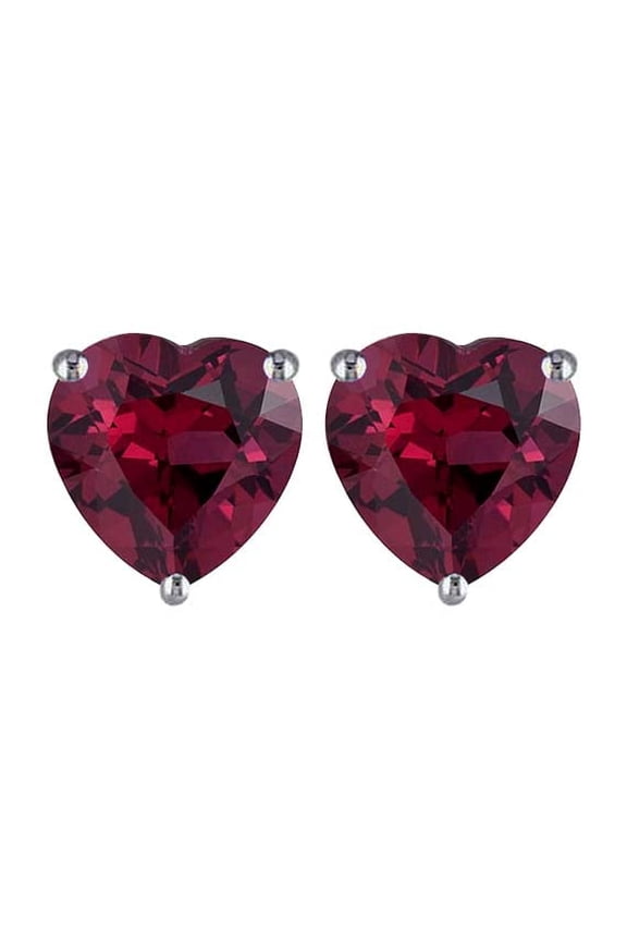 Heart Shape Red Garnet Gemstone Stud Earrings, Fashion Jewelry for Women