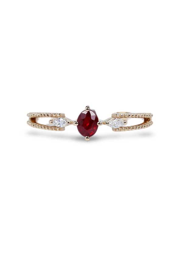 Sterling Silver Beautyiful Ruby Ring & Marquise Cubic Zirconia Accent Ring For Women