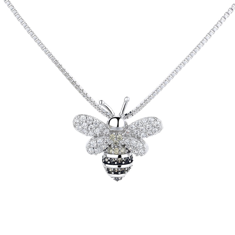 AMY AND ANNETTE 18K White Gold Plated Bee Pendant Necklace with Crystals