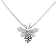 18K White Gold Plated Bee Pendant Necklace with Crystals