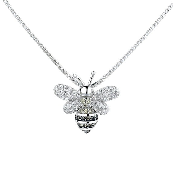 18K White Gold Plated Bee Pendant Necklace with Crystals