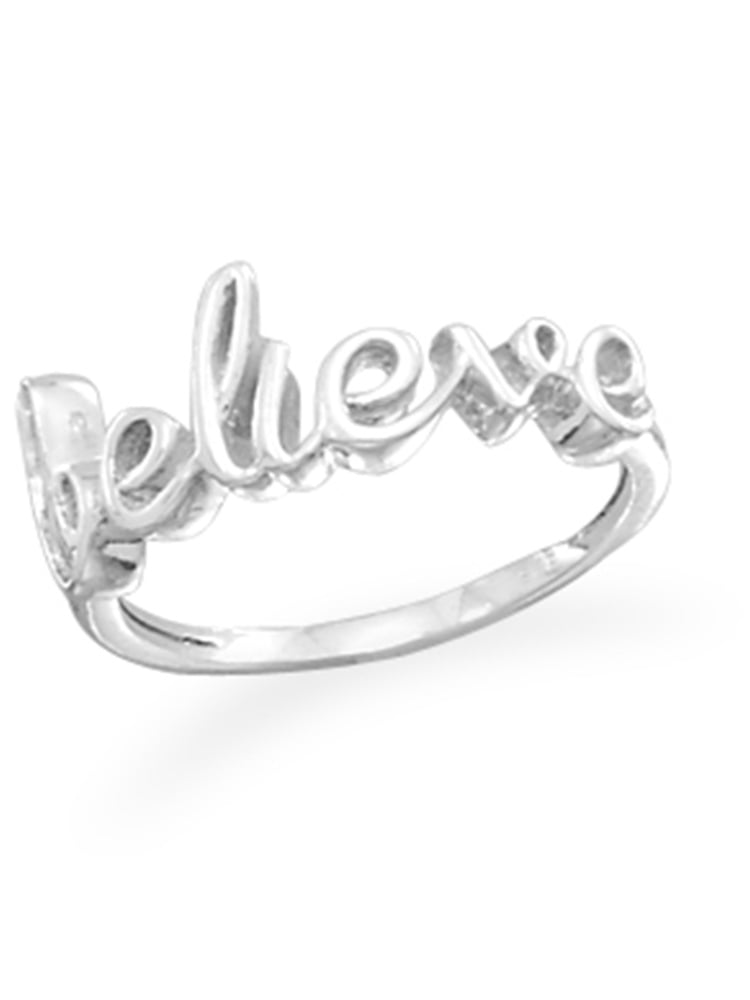 Sterling Silver Believe Ring Script Cursive Writing Sterling Silver Believe Ring Script Cursive Writing