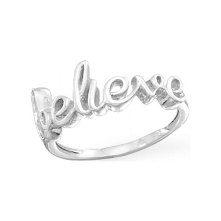 Sterling Silver Believe Ring Script Cursive Writing Sterling Silver Believe Ring Script Cursive Writing