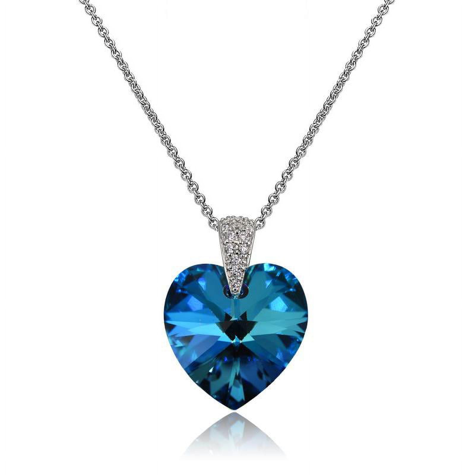 Sterling Silver Bermuda Blue Heart Necklace Created with Swarovski Crystals
