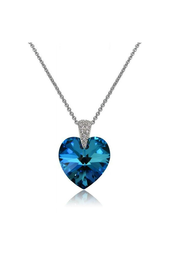 Sterling Silver Bermuda Blue Heart Necklace Created with Swarovski Crystals