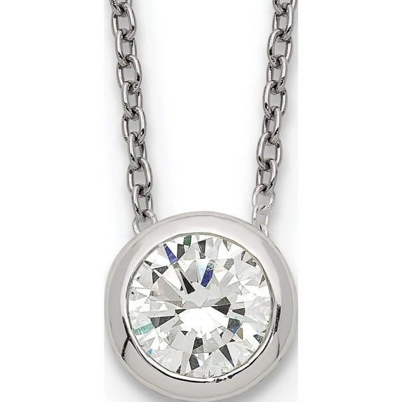 Sterling Silver Bezel 8mm Cz Necklace (16 X 8) Made In Thailand qg5413-16