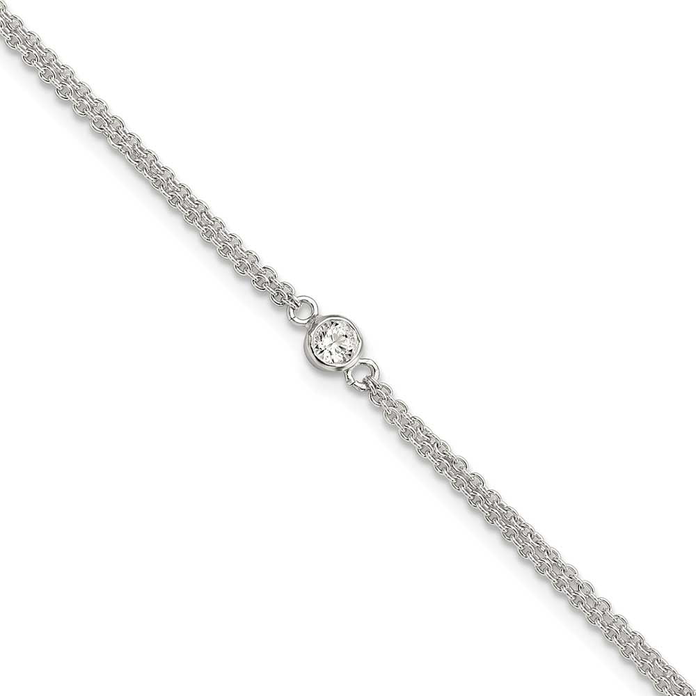 Finest Gold Sterling Silver Bezel CZ 2-Strand 9 in. Plus 1 in. Extender - Total 10 in. Anklet
