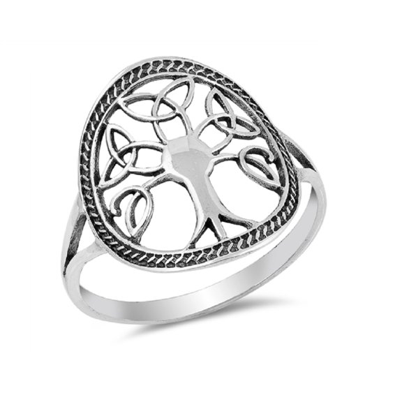 Sterling Silver Bezel Rope Celtic Tree Of Life Ring