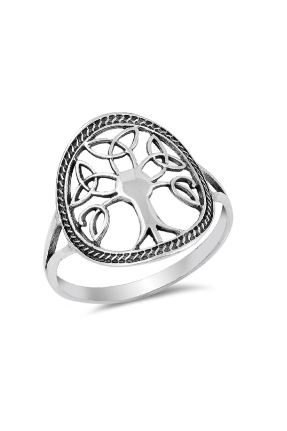 Sterling Silver Bezel Rope Celtic Tree Of Life Ring