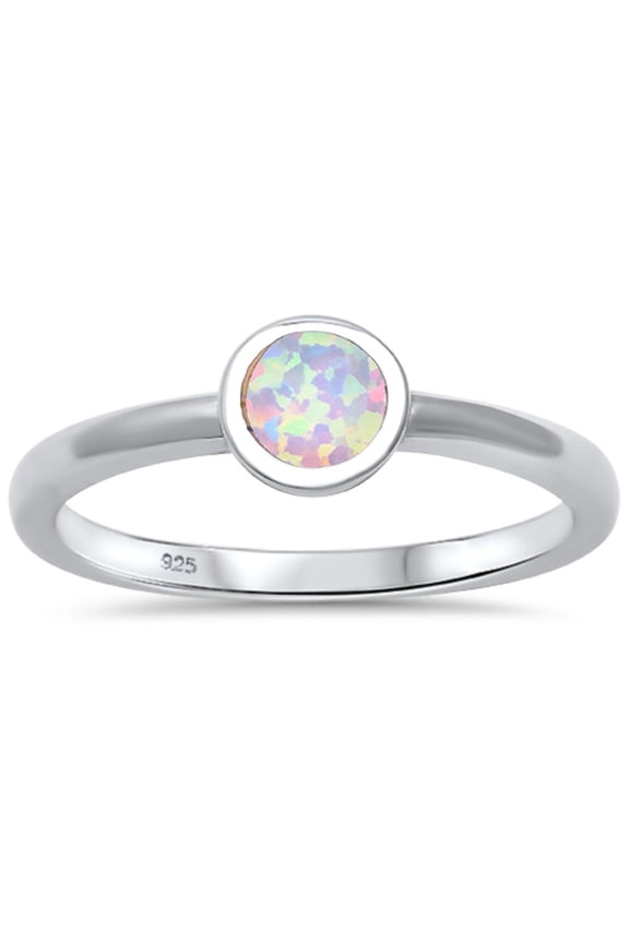 Sterling Silver Bezel Set White Synthetic Opal Simple Ring Size 4