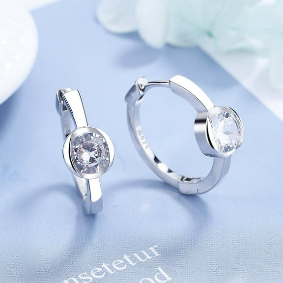 Sterling Silver Bezel and Hoop Earring with Crystals