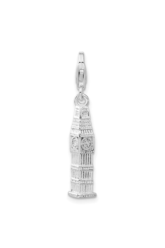 Sterling Silver Big Ben Charm Pendant for Women or Unisex, London Clock Tower Jewelry for Bracelet or Necklace, British Travel Souvenir, UK Heritage Landmark Symbol