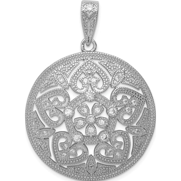 925 Sterling Silver Big Round Pav? CZ (34x46mm) Pendant / Charm