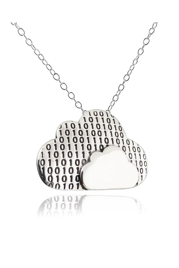 Sterling Silver Binary Clouds Pendant Necklace, 18" Chain, Computer Tech Geek