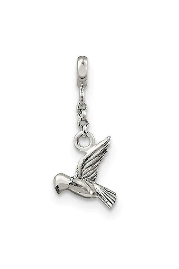 925 Sterling Silver Polished Bird 1/2inch Dangle Enhancer Charm 26x11mm Wide Pendant Necklace for Women
