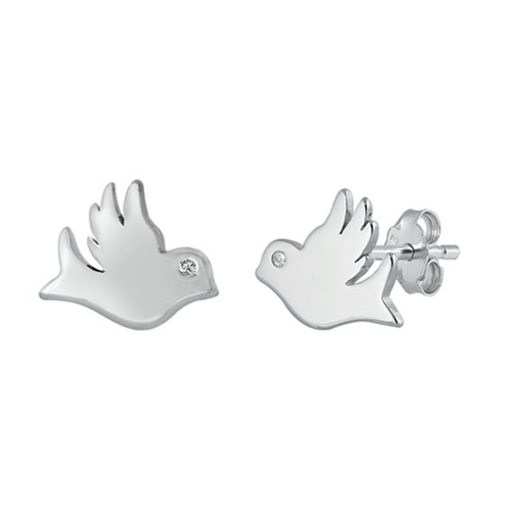 Sterling Silver Bird Animal High Polish Sparrow Fly Earrings 925 New Jewelry Female Unisex