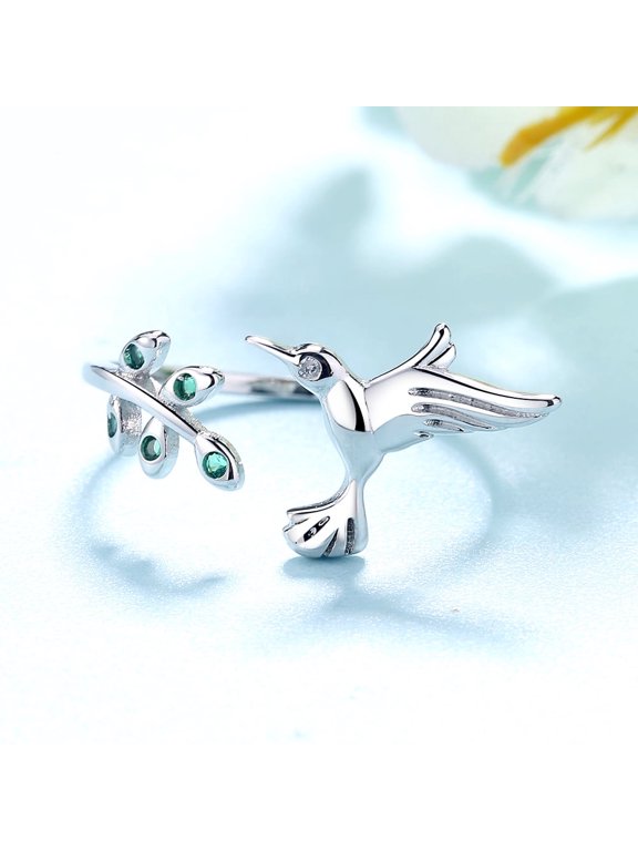 Sterling Silver Bird Bypass Ring with Crytals