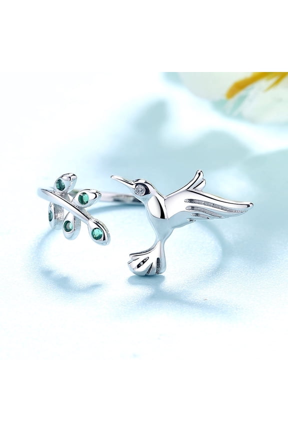 Sterling Silver Bird Bypass Ring with Crytals