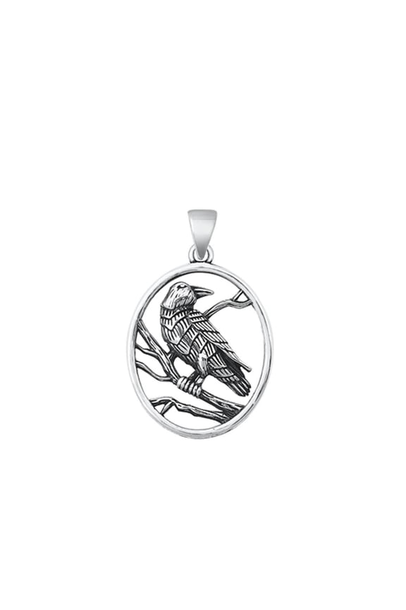 Sterling Silver Bird Medallion Pendant Oxidized Wildlife Nature Charm Jewelry Female Unisex