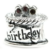 Queenberry Sterling Silver Birthday Cake Purple Simulated June Birthstone Round European Bead Fits Pandora European Charm Bracelets