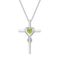 thumbnail image 1 of Sterling Silver Birthstone Peridot Infinity Heart Cross Crucifix Pendant Necklace for Women, 1 of 13