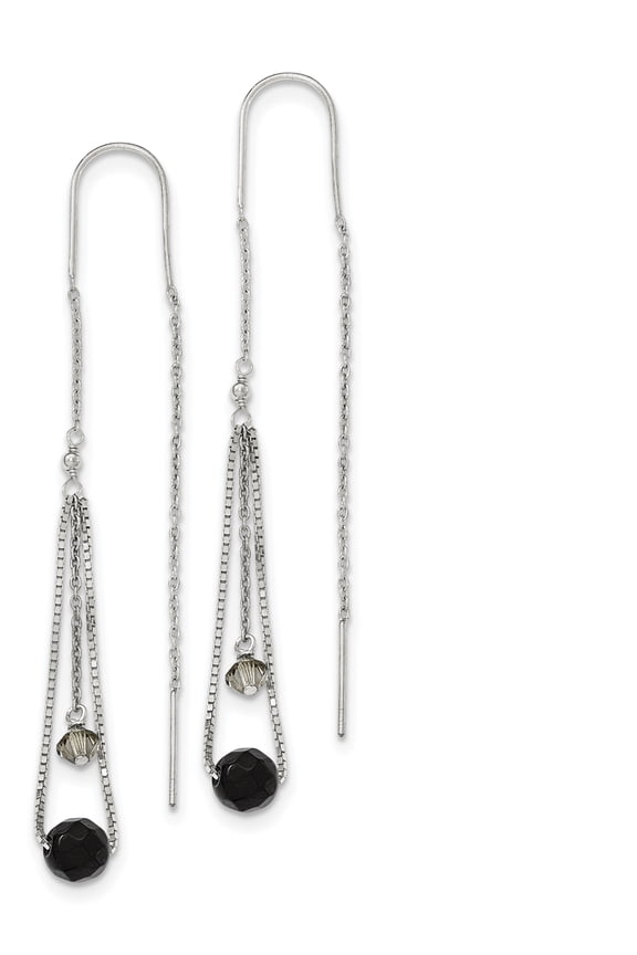 Sterling Silver Black And Turmarine Crystal Threader Earrings (77 X 6) Made In Thailand qe2184