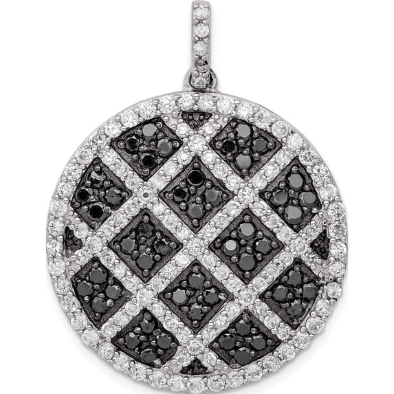 Sterling Silver Black And White Cz Checkered Pendant (39 X 30) Made In China qp1776