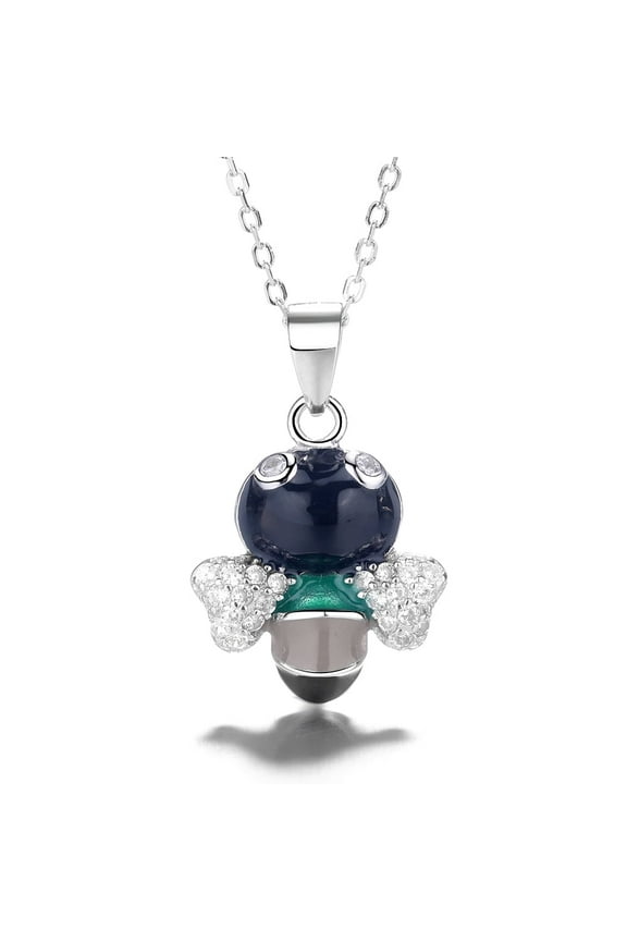 Sterling Silver Black Bee Pendant Necklace with Swarovski Crystals
