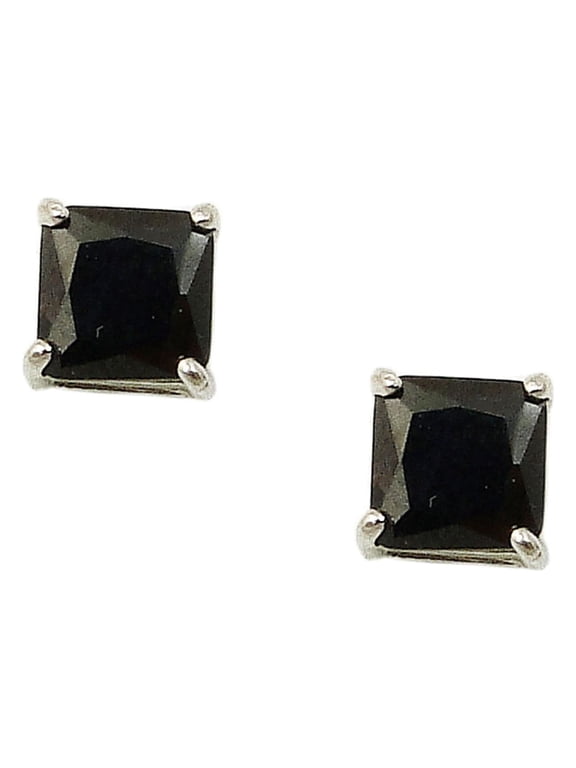 Sterling Silver Black CZ 8 mm Square Cut Stud Earring