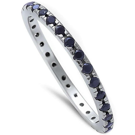 Sterling Silver Black CZ Eternity Stackable Ring Size 3