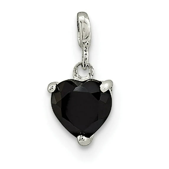 925 Sterling Silver Polished Black Cubic Zirconia Love Heart Enhancer Charm 18x9mm Wide Pendant Necklace for Women