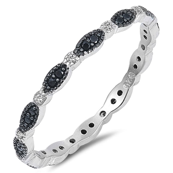 Sterling Silver Black CZ Wedding Band for Women Size 8