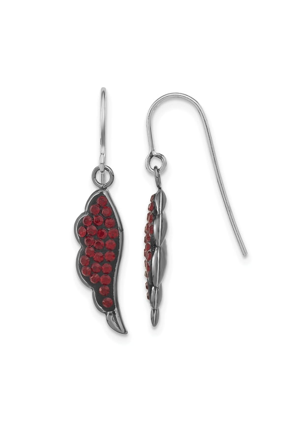 Sterling Silver Black Ceramic Red Swarovski Crystal Wing Dangle Earrings Sterling Silver Earrings