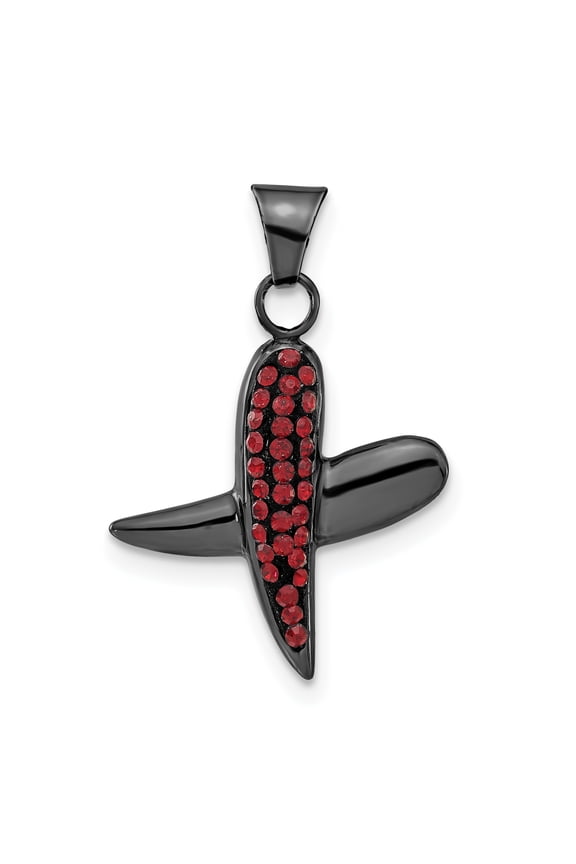 Sterling Silver Black Ceramic Red Swarovski Elements X Pendant, Pendants for Necklace