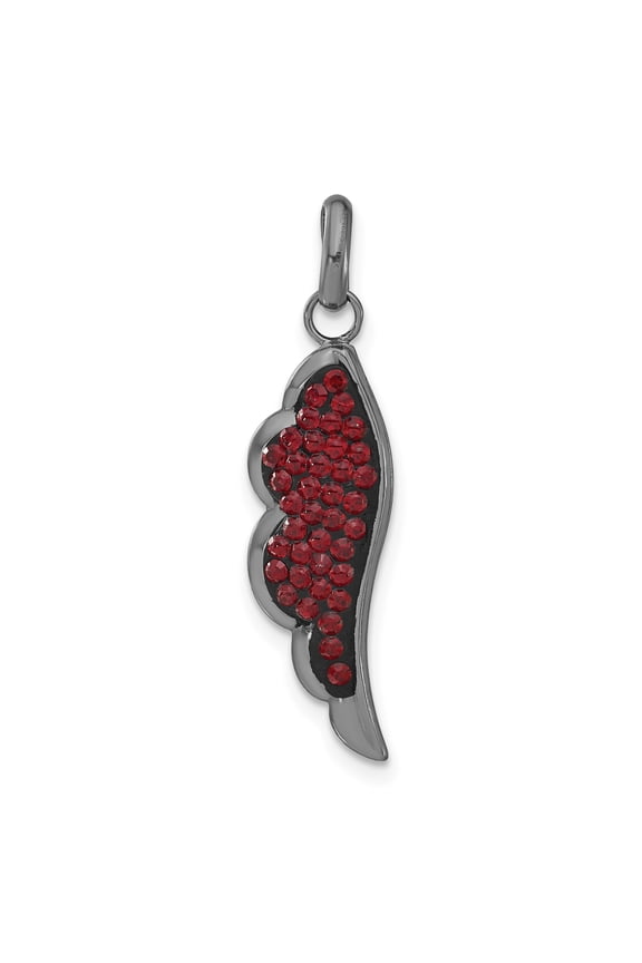 Sterling Silver Black Ceramic Red Crystal Wing Pendant QP2456