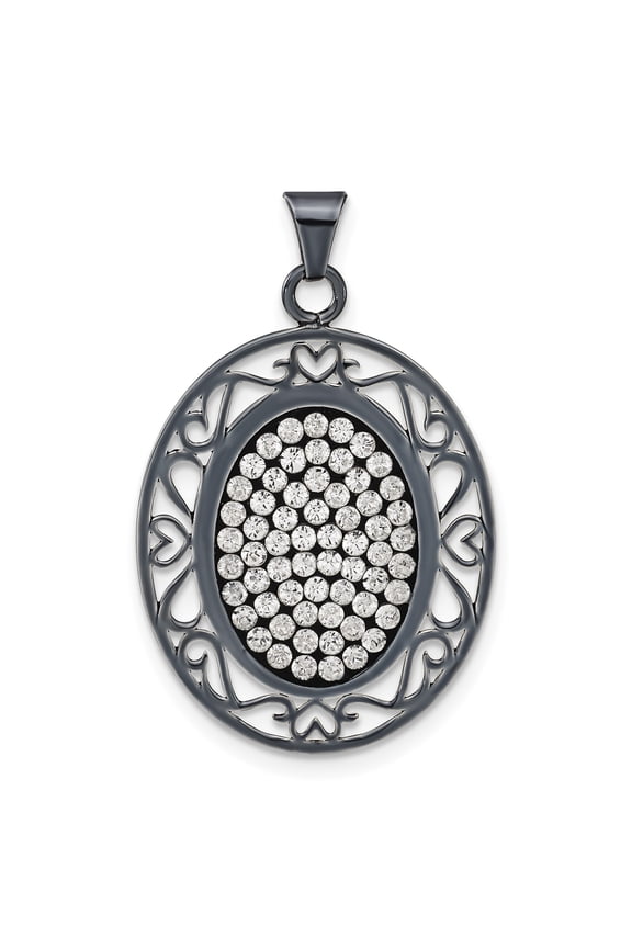 Sterling Silver Black Ceramic White Swarovski Elements Oval Pendant, Pendants for Necklace