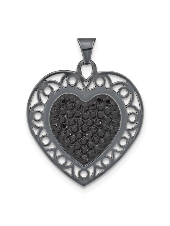 Sterling Silver Black Ceramic Black Swarovski Elements Heart Pendant, Pendants for Necklace