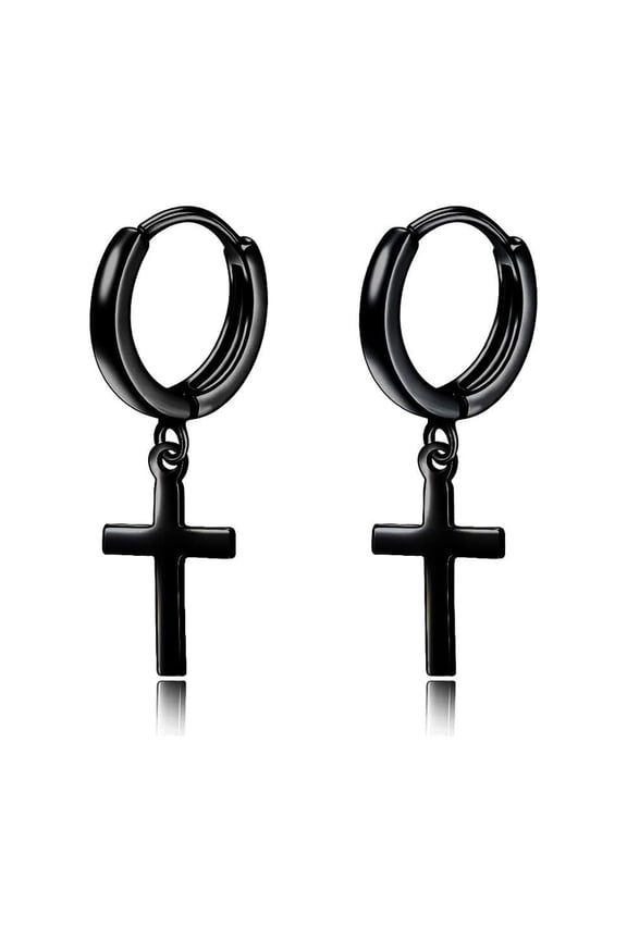 Sterling Silver Black Cross Earrings Hanging Clip On Cross Hoop Earrings Religious Christian Baptism Jewelry Gifts for Men Women