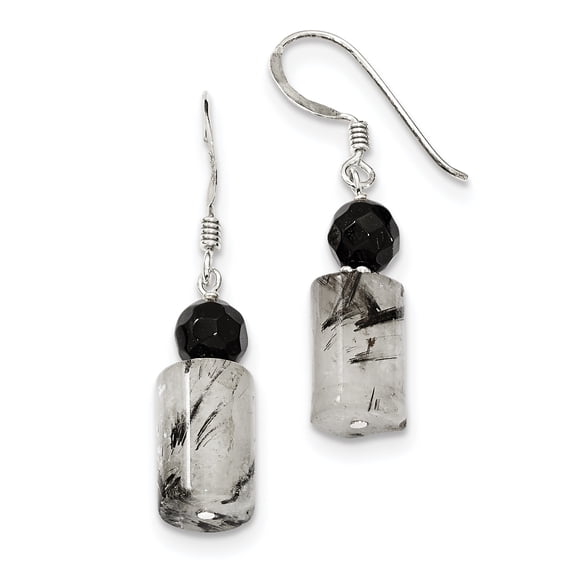 Sterling Silver Black Crystal and Tourmalinated Quartz Earrings Sterling Silver Earrings