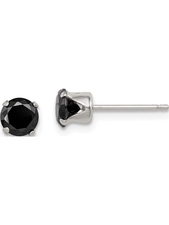Sterling Silver Polished Black 5mm Round CZ Snap-in Set Stud Earrings