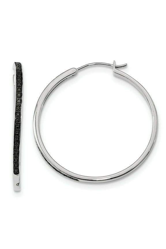 Sterling Silver Black Diamond Hoop Earrings