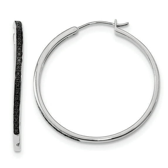 Sterling Silver Black Diamond Hoop Earrings