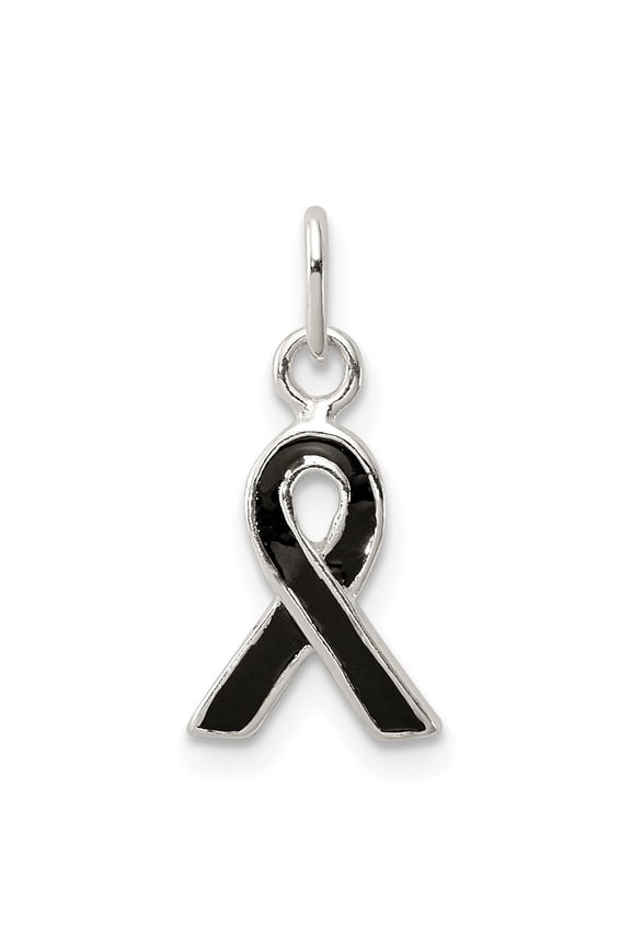 Sterling Silver Black Enamel Awareness Ribbon Memorial Pendant Charm, Unisex, Jewelry Stores Network