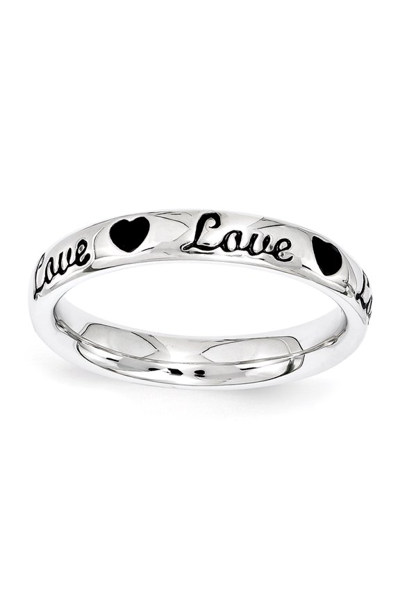 Sterling Silver Black Enamel Love Ring