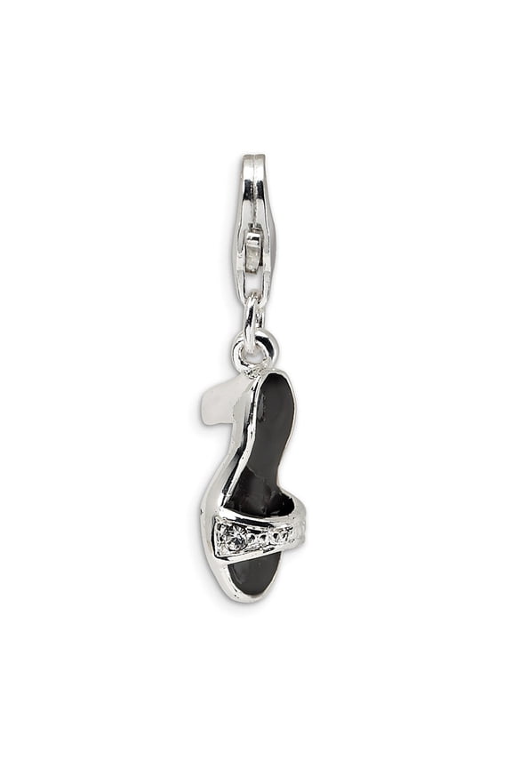 Sterling Silver Black Enamel and Polished Shoe With Lobster Clasp Charm - Measures 27x6mm