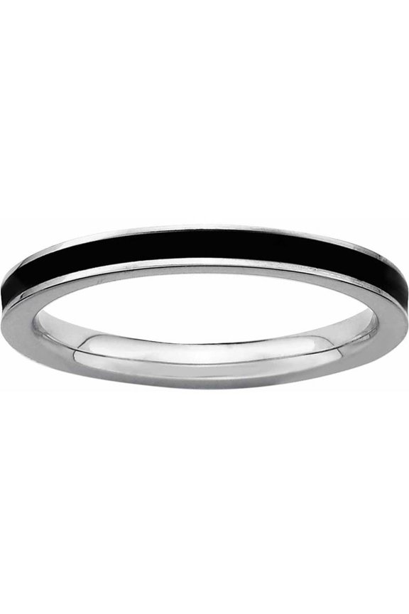 Sterling Silver Black Enameled 2.25mm Ring