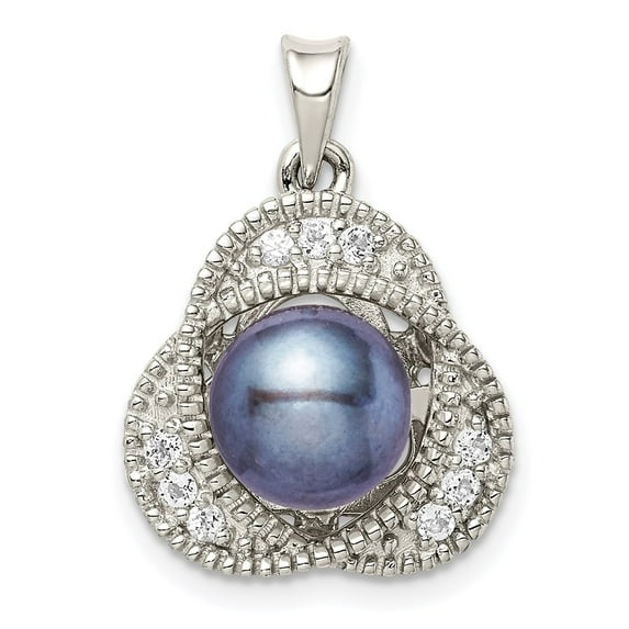 Sterling Silver Black Freshwater Cultured Pearl & White Topaz Pendant