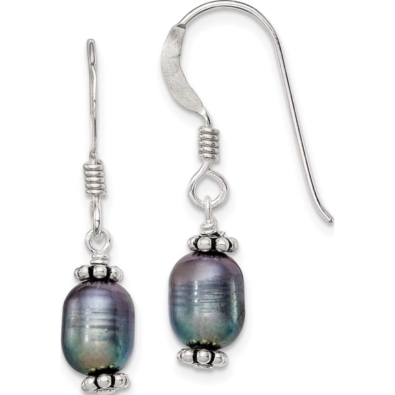 Sterling Silver Black Fw Cultured Pearl Dangle Earrings (27 X 9) Made In Thailand qe2017